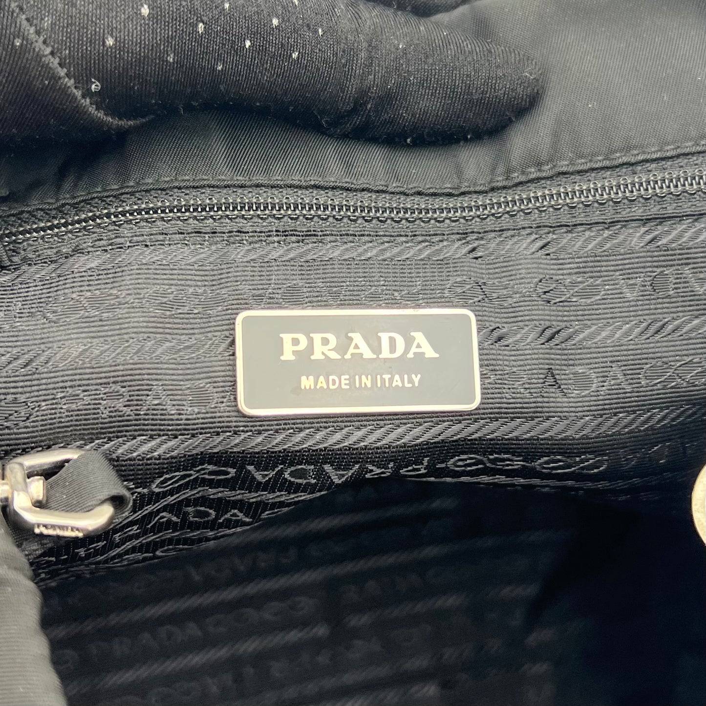 Prada Black Nylon Embroidered Logo Small Open Handbag