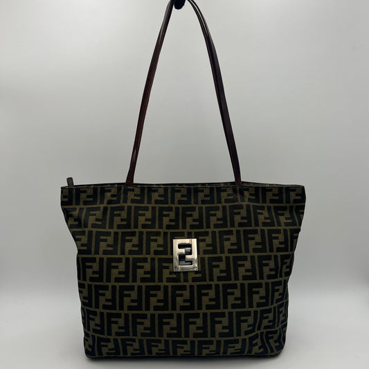 Fendi Tobacco Zucca FF Zip Shopper Tote