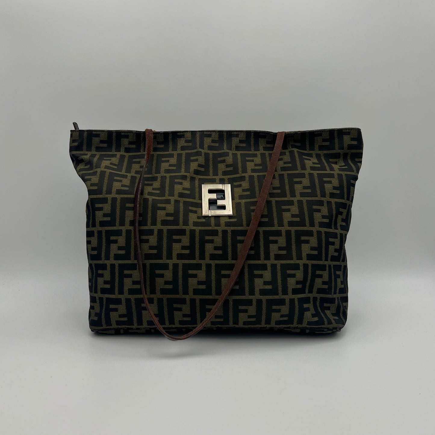 Fendi Tobacco Zucca FF Zip Shopper Tote