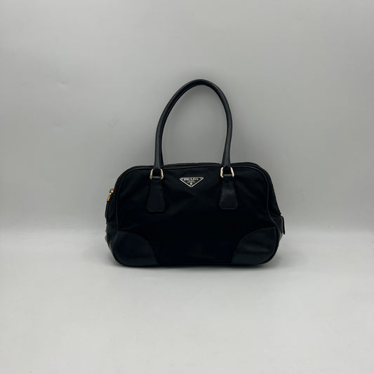 Prada Black Tessuto Leather Small Bauletto