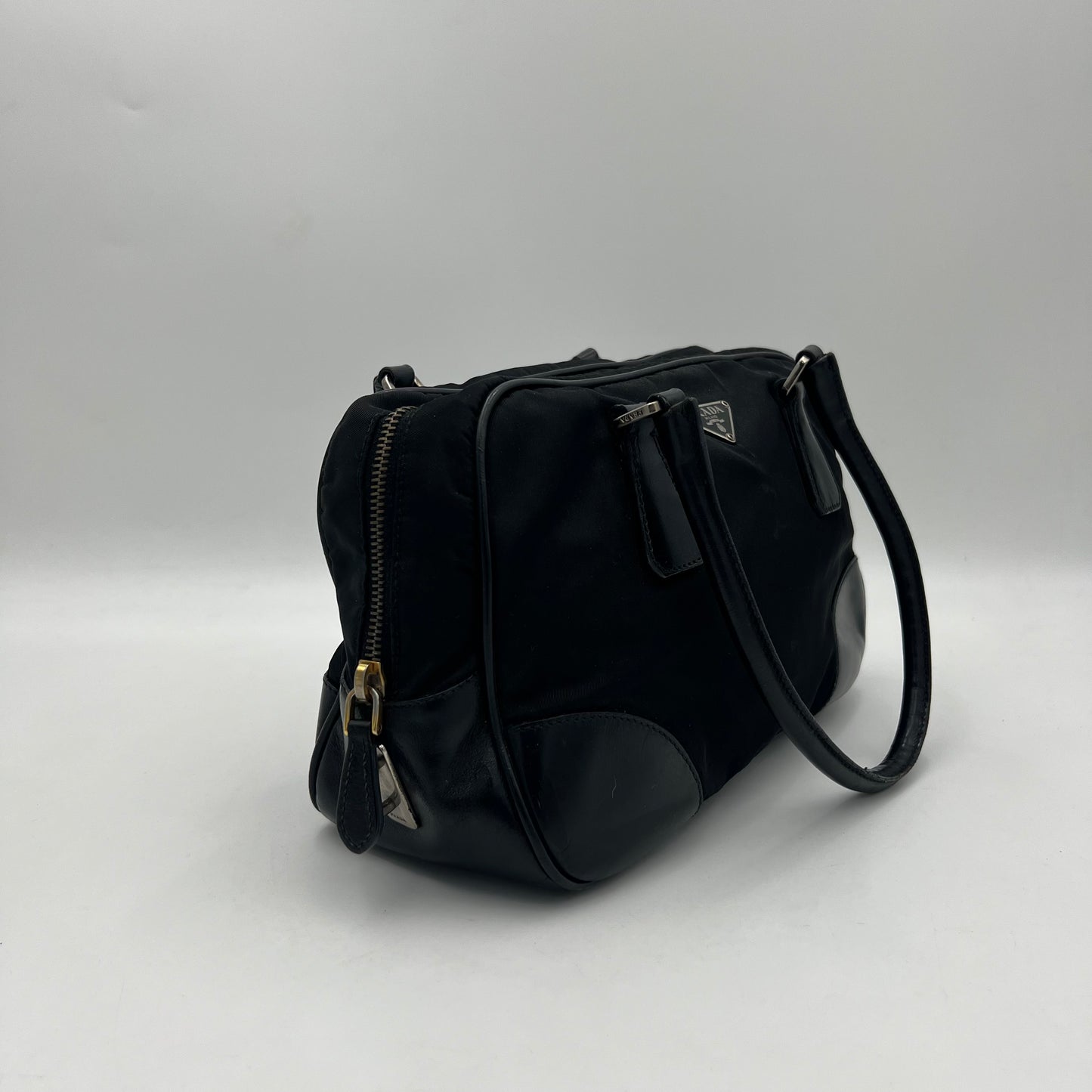 Prada Black Tessuto Leather Small Bauletto