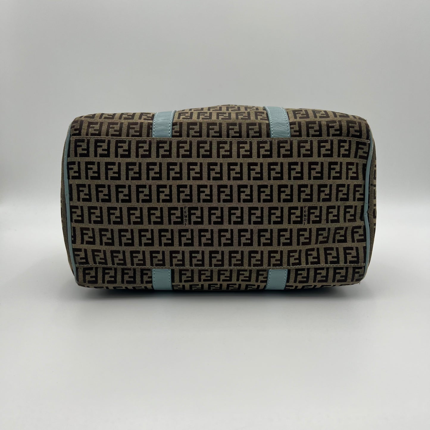 Fendi Brown Zucchino Light Blue Leather Boston 30