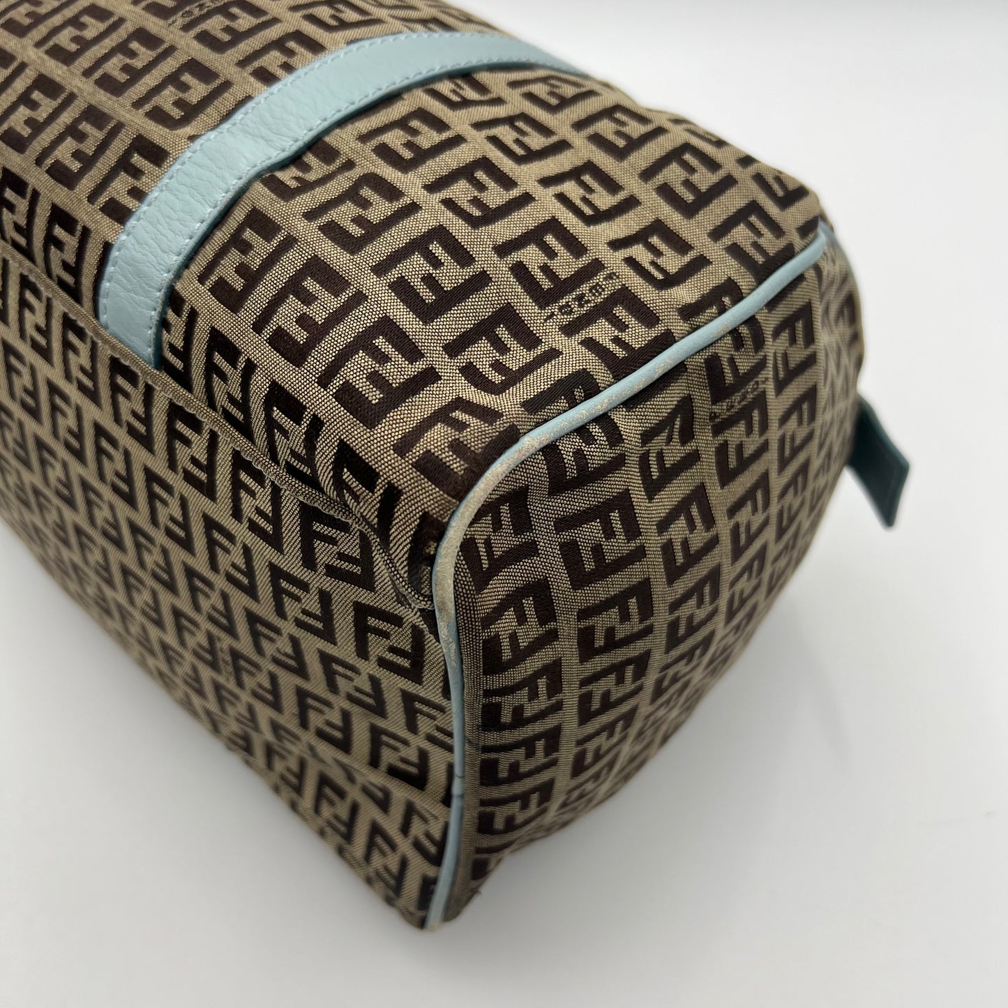 Fendi Brown Zucchino Light Blue Leather Boston 30