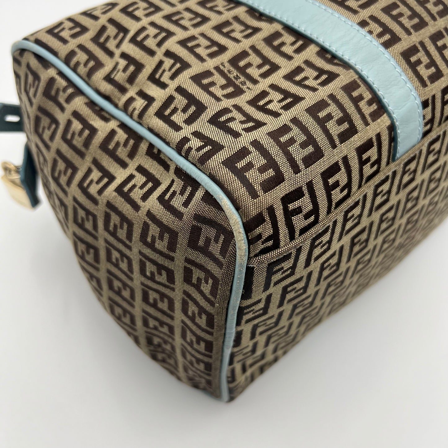 Fendi Brown Zucchino Light Blue Leather Boston 30