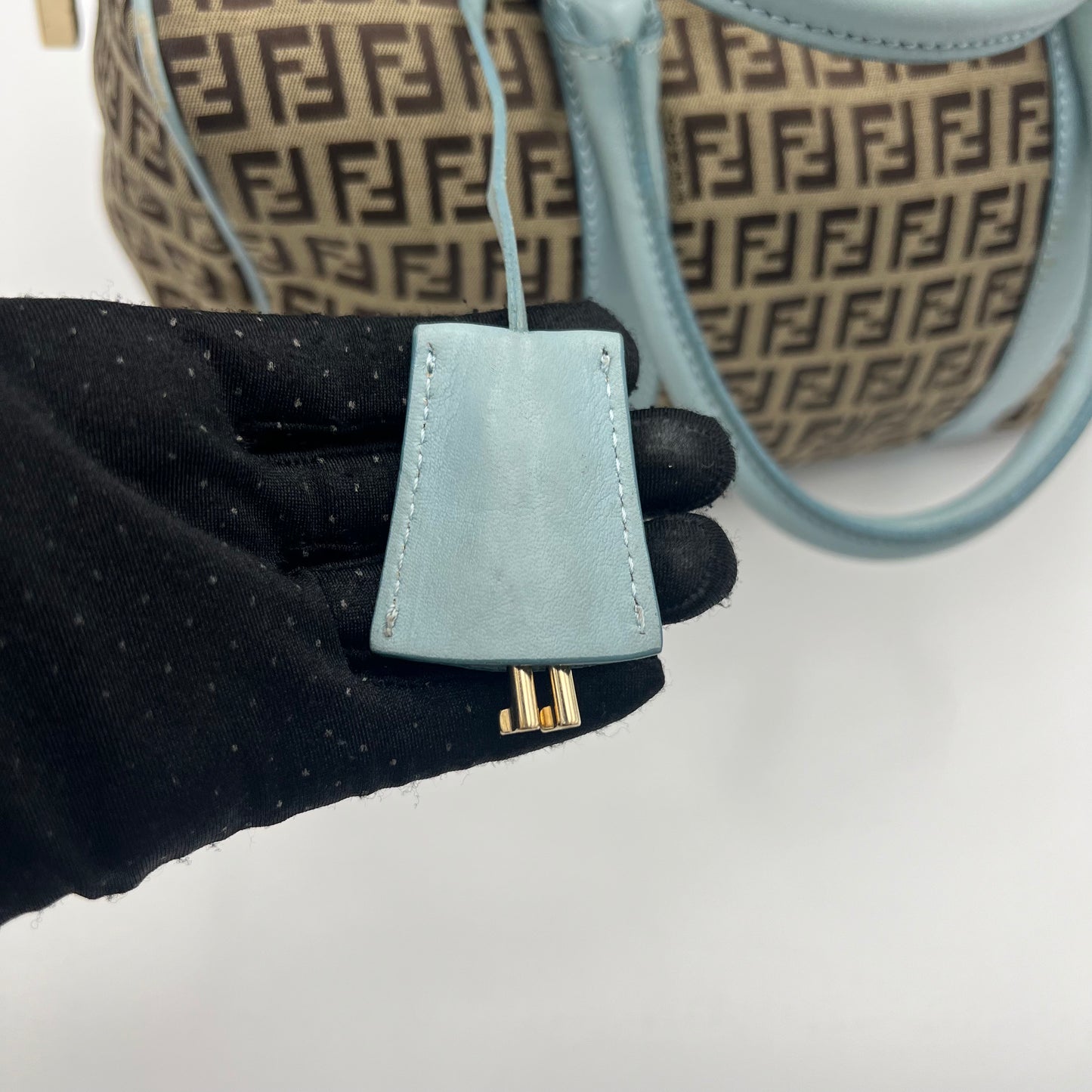 Fendi Brown Zucchino Light Blue Leather Boston 30