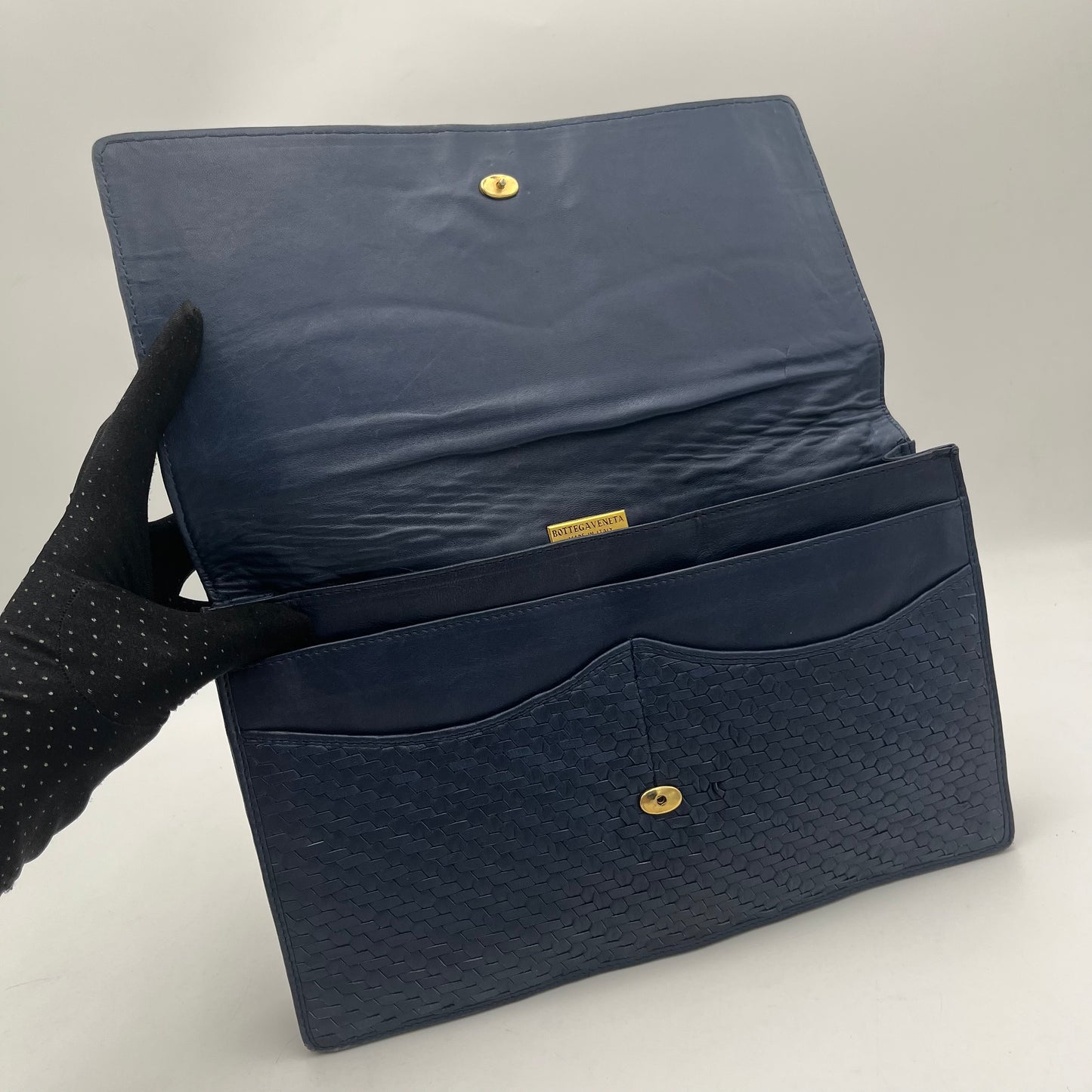 Bottega Veneta Dark Blue Flap Clutch