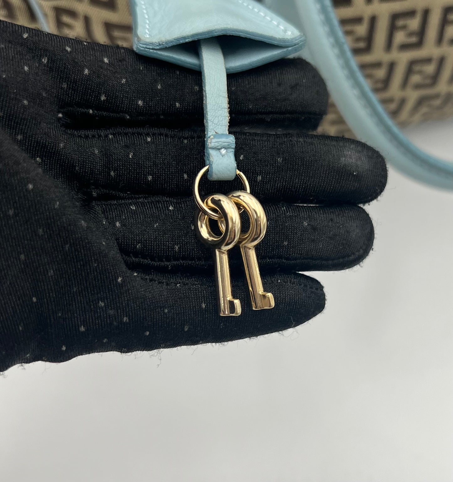 Fendi Brown Zucchino Light Blue Leather Boston 30