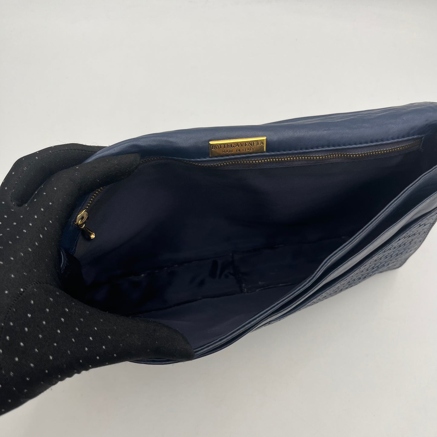 Bottega Veneta Dark Blue Flap Clutch