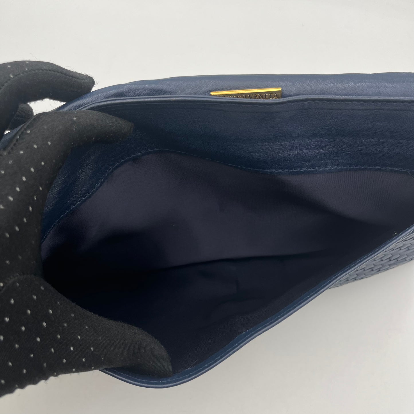 Bottega Veneta Dark Blue Flap Clutch