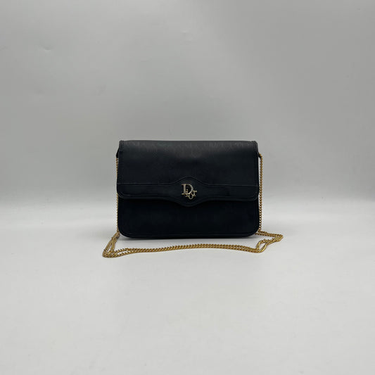 Christian Dior Black Honeycomb Logo Chain Flap Crossbody