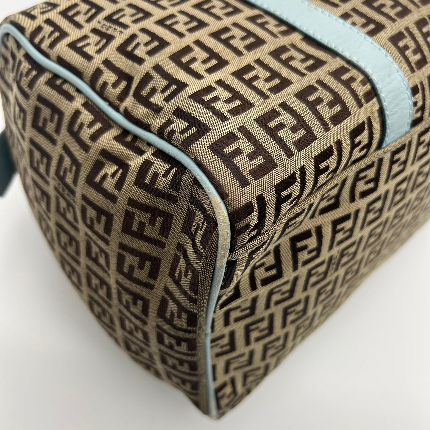 Fendi Brown Zucchino Light Blue Leather Boston 30