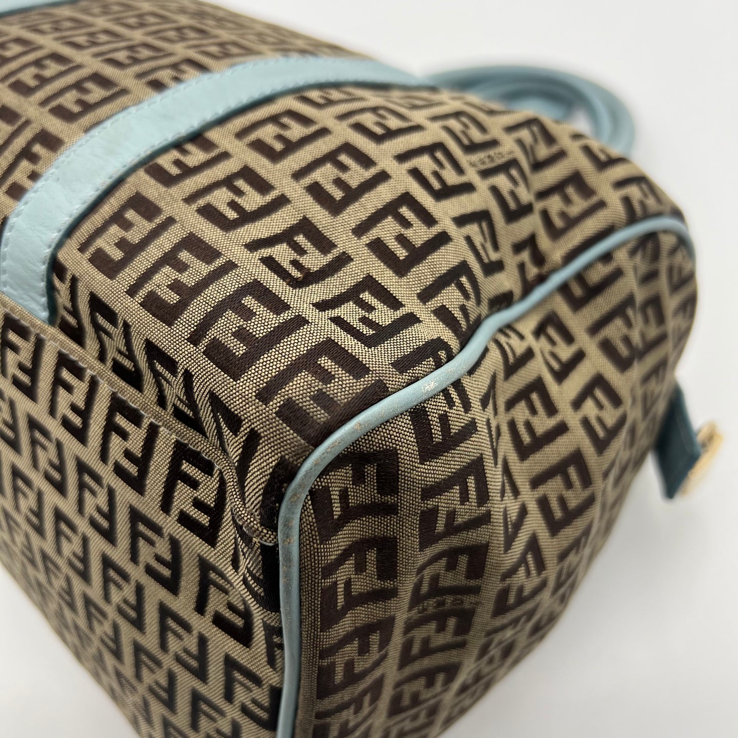 Fendi Brown Zucchino Light Blue Leather Boston 30