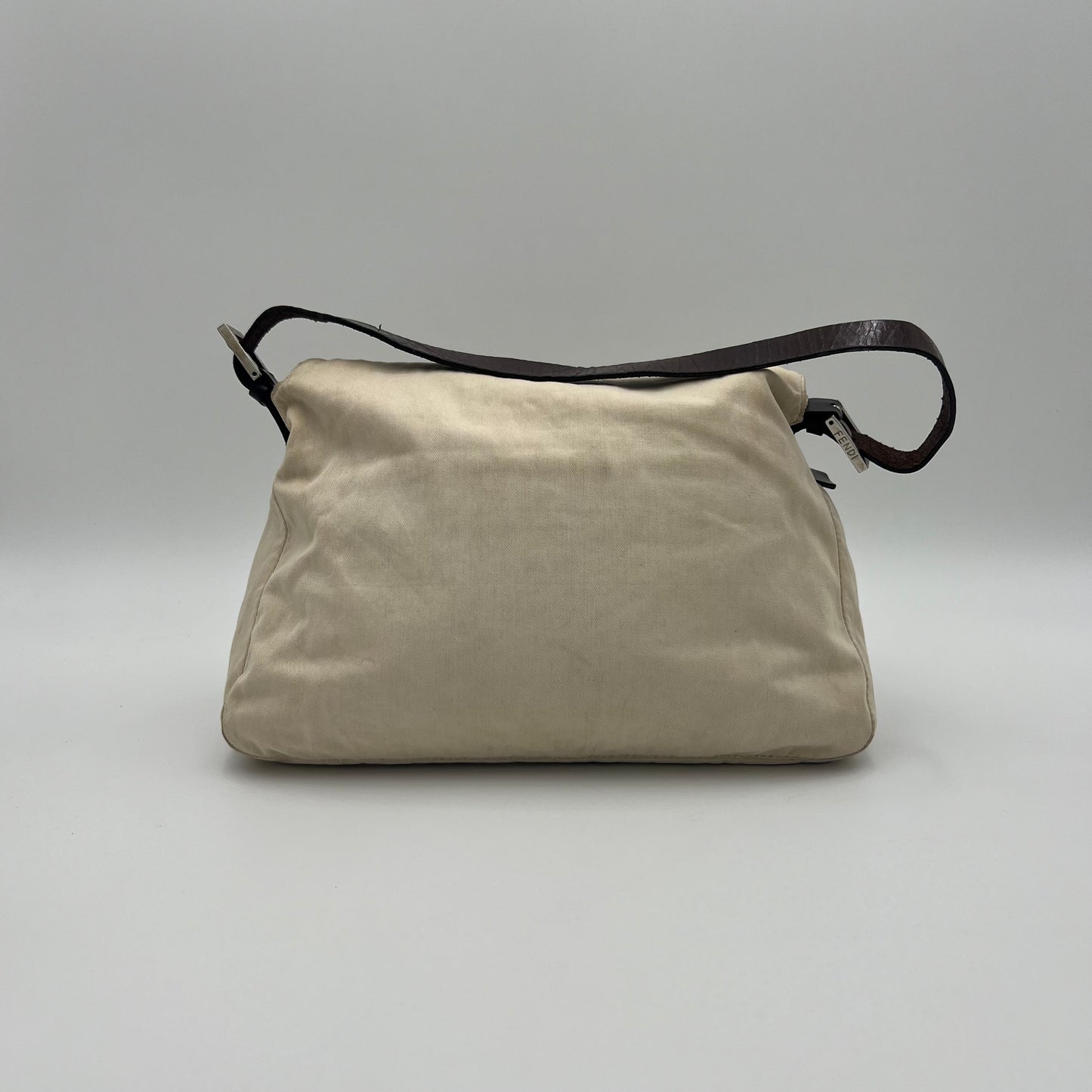 Fendi Off White Cloth Brown Leather Mamma Baguette