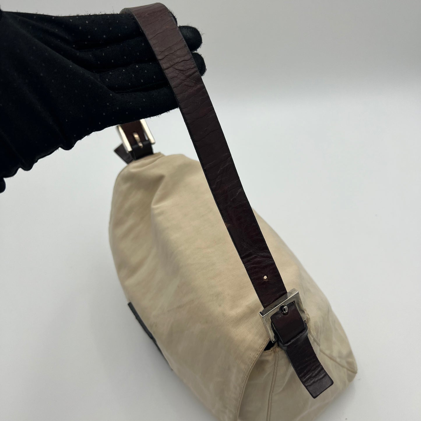 Fendi Off White Cloth Brown Leather Mamma Baguette