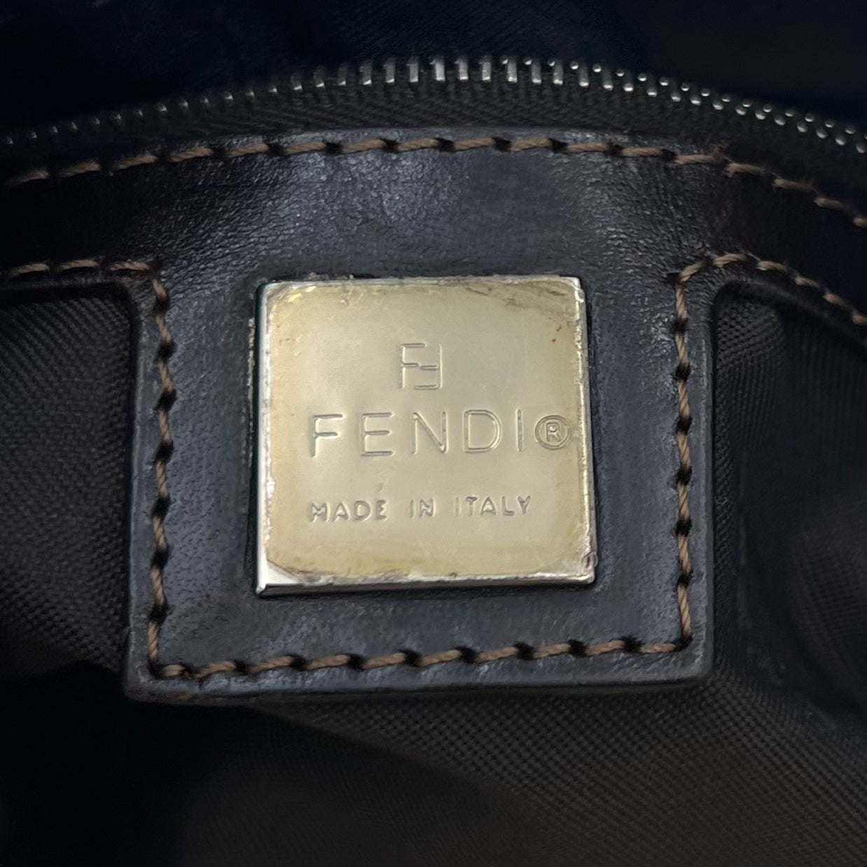 Fendi Off White Cloth Brown Leather Mamma Baguette