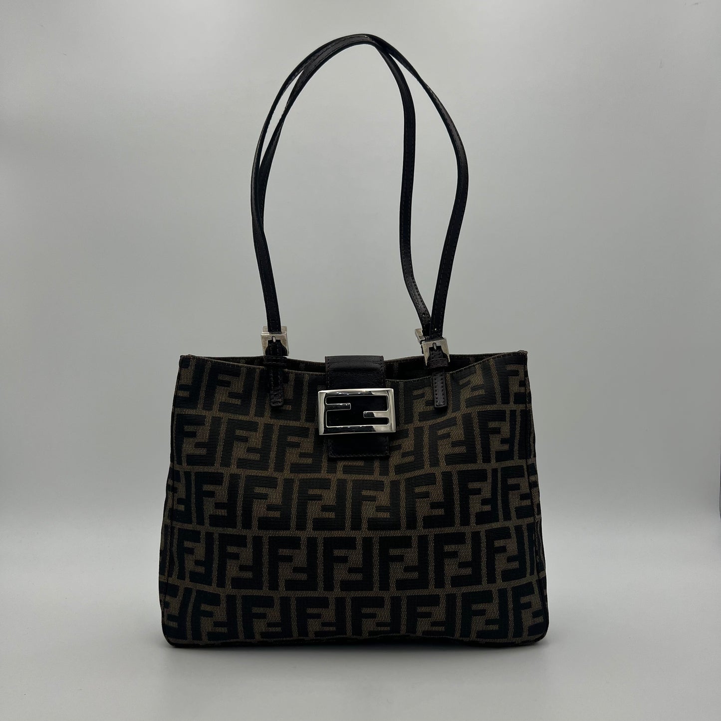Fendi Tobacco Zucca FF Logo Small Shoulder Tote Bag
