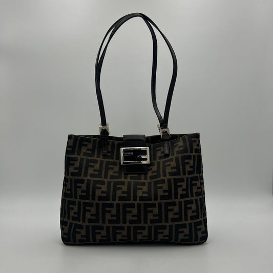 Fendi Tobacco Zucca FF Logo Small Shoulder Tote Bag