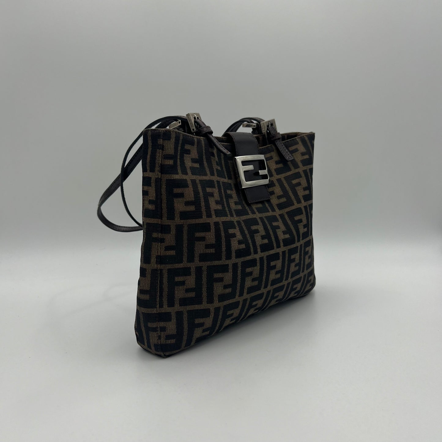 Fendi Tobacco Zucca FF Logo Small Shoulder Tote Bag