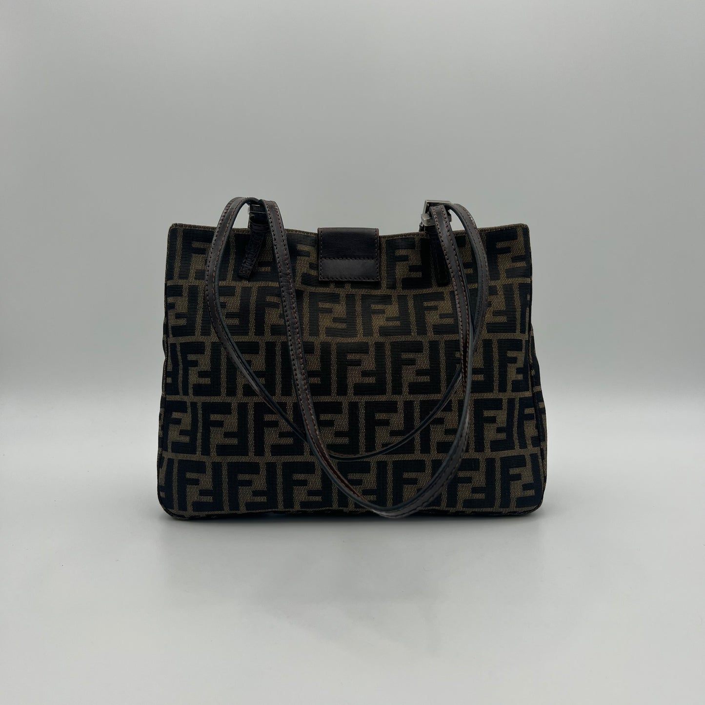 Fendi Tobacco Zucca FF Logo Small Shoulder Tote Bag