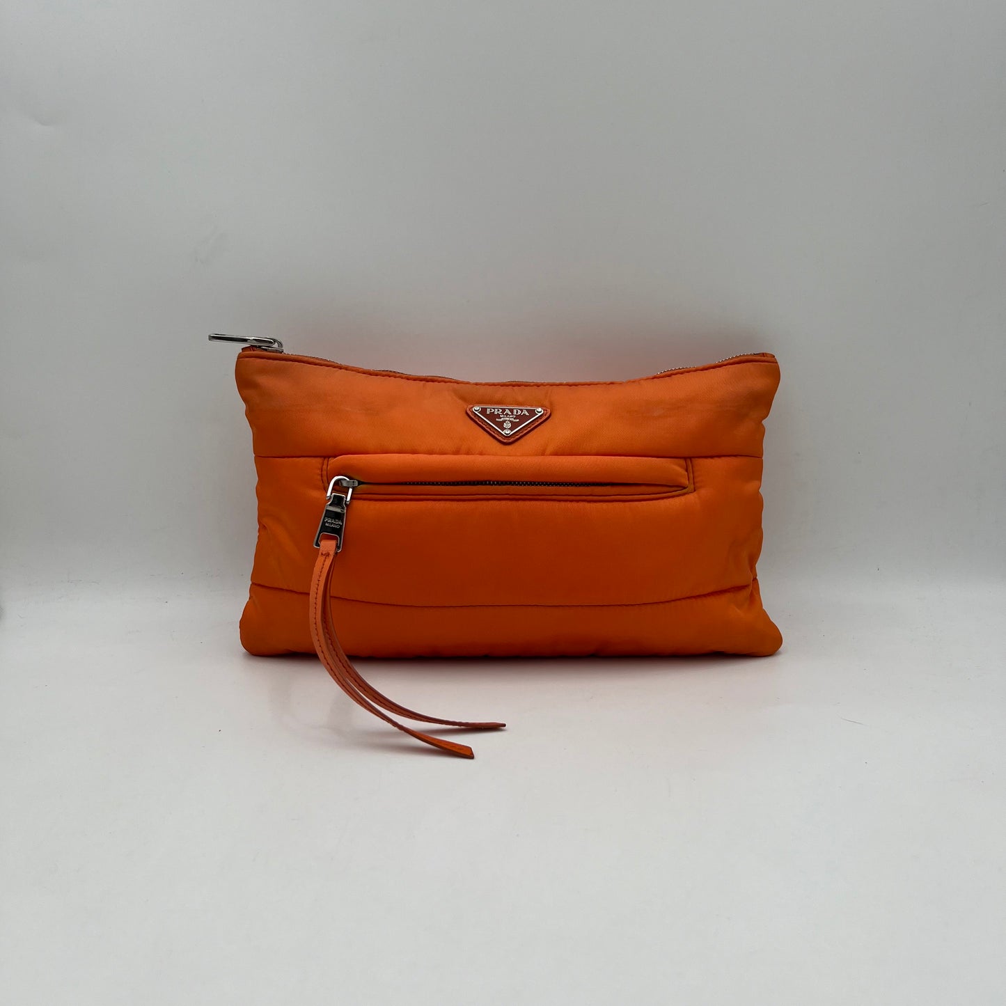 Prada Orange Nylon Bomber Clutch