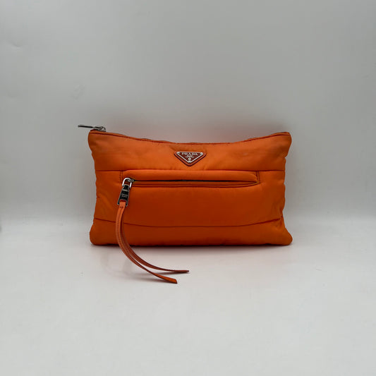 Prada Orange Nylon Bomber Clutch