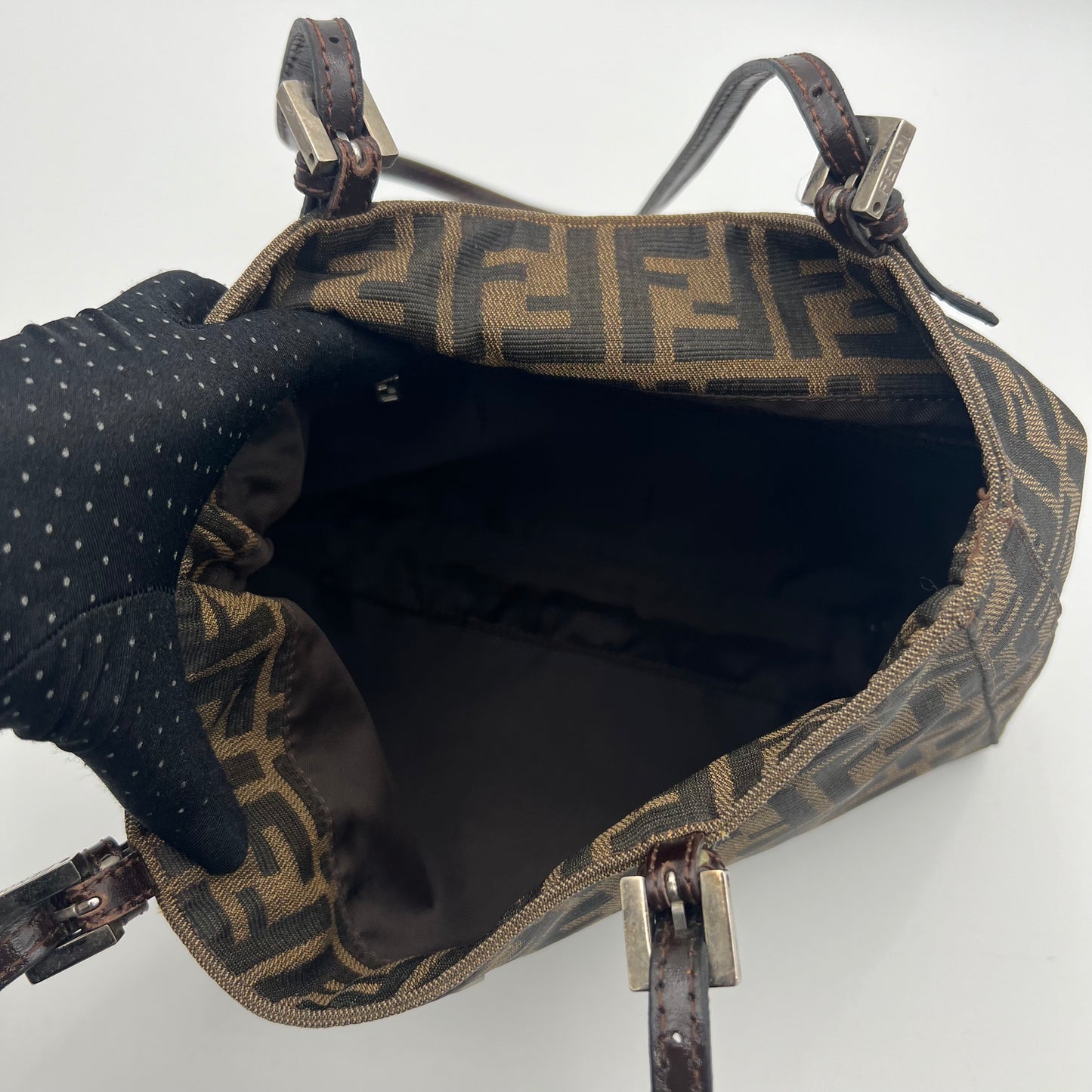 Fendi Tobacco Zucca FF Logo Small Shoulder Tote Bag