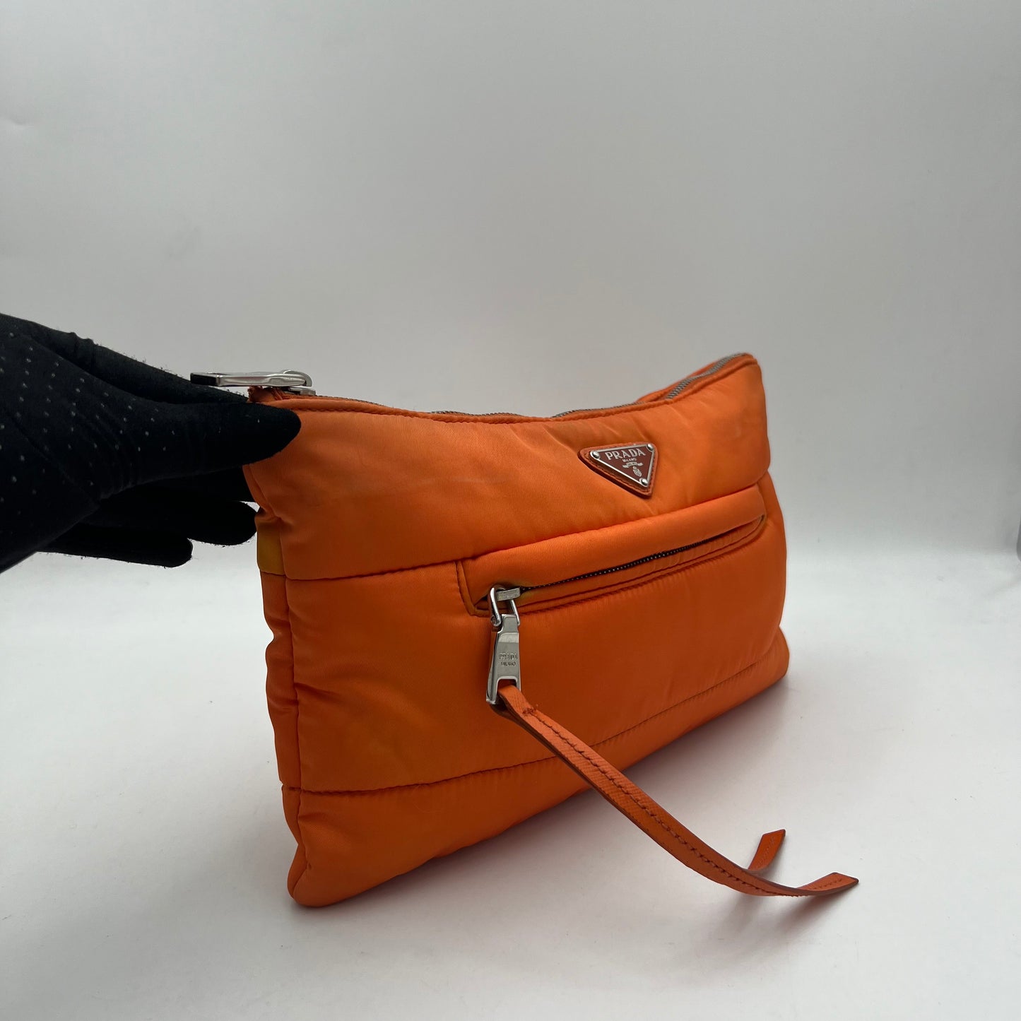 Prada Orange Nylon Bomber Clutch