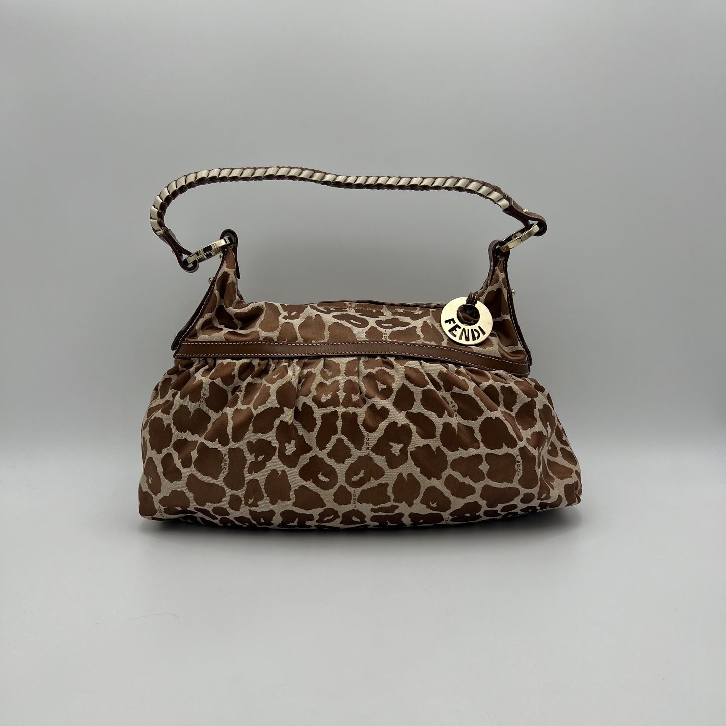 Fendi Brown Leopard Print Canvas Chef Hobo Bag