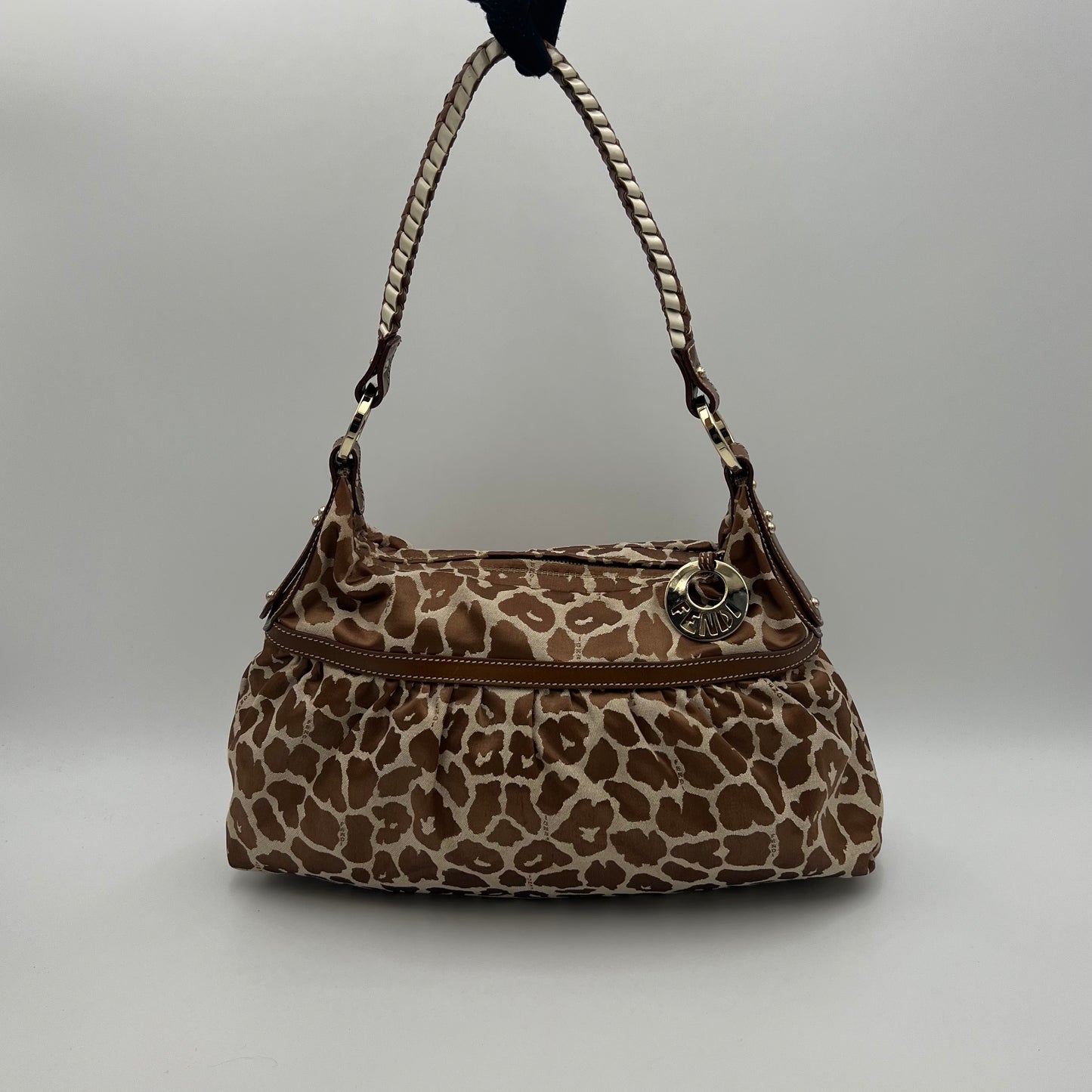 Fendi Brown Leopard Print Canvas Chef Hobo Bag