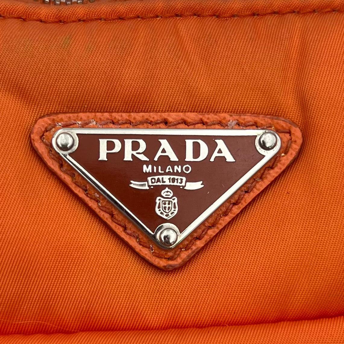 Prada Orange Nylon Bomber Clutch