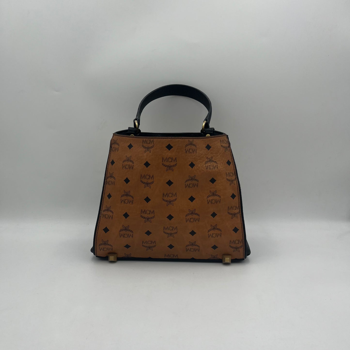 MCM Black Visetos Cognac Corina Handbag