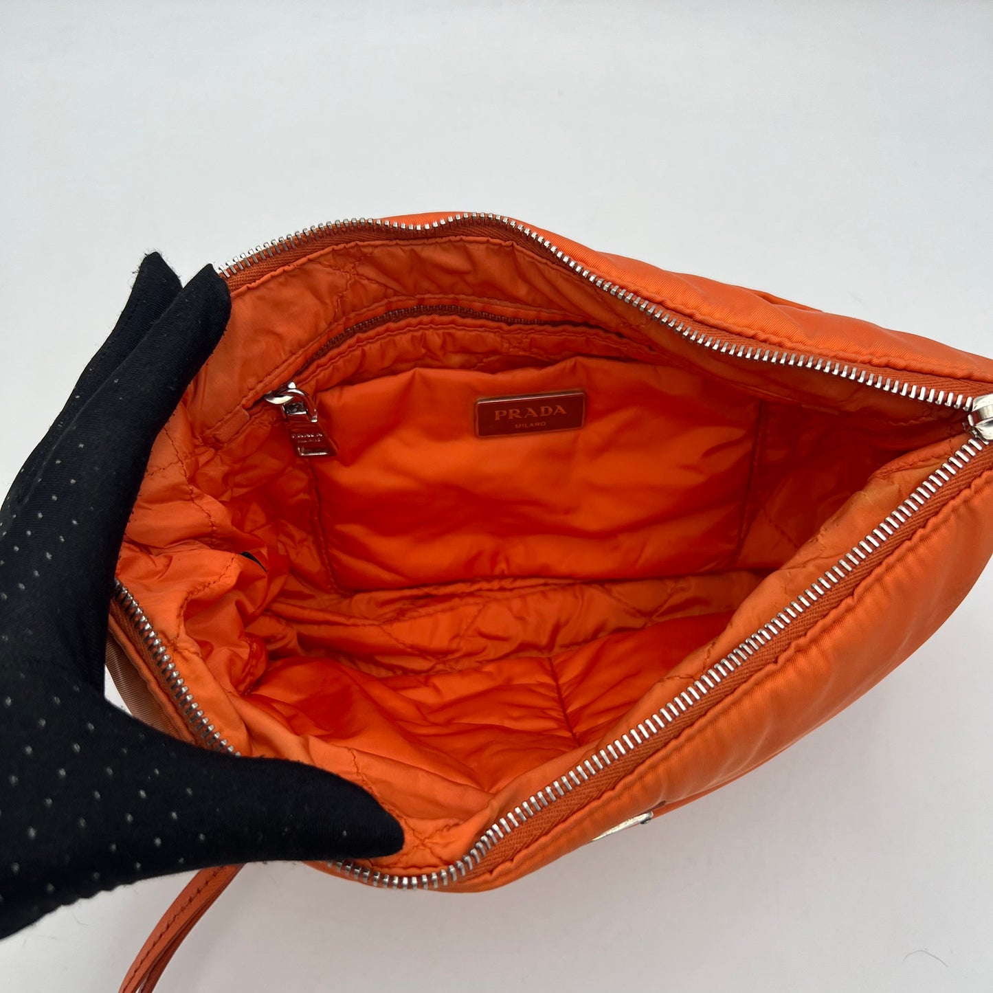 Prada Orange Nylon Bomber Clutch