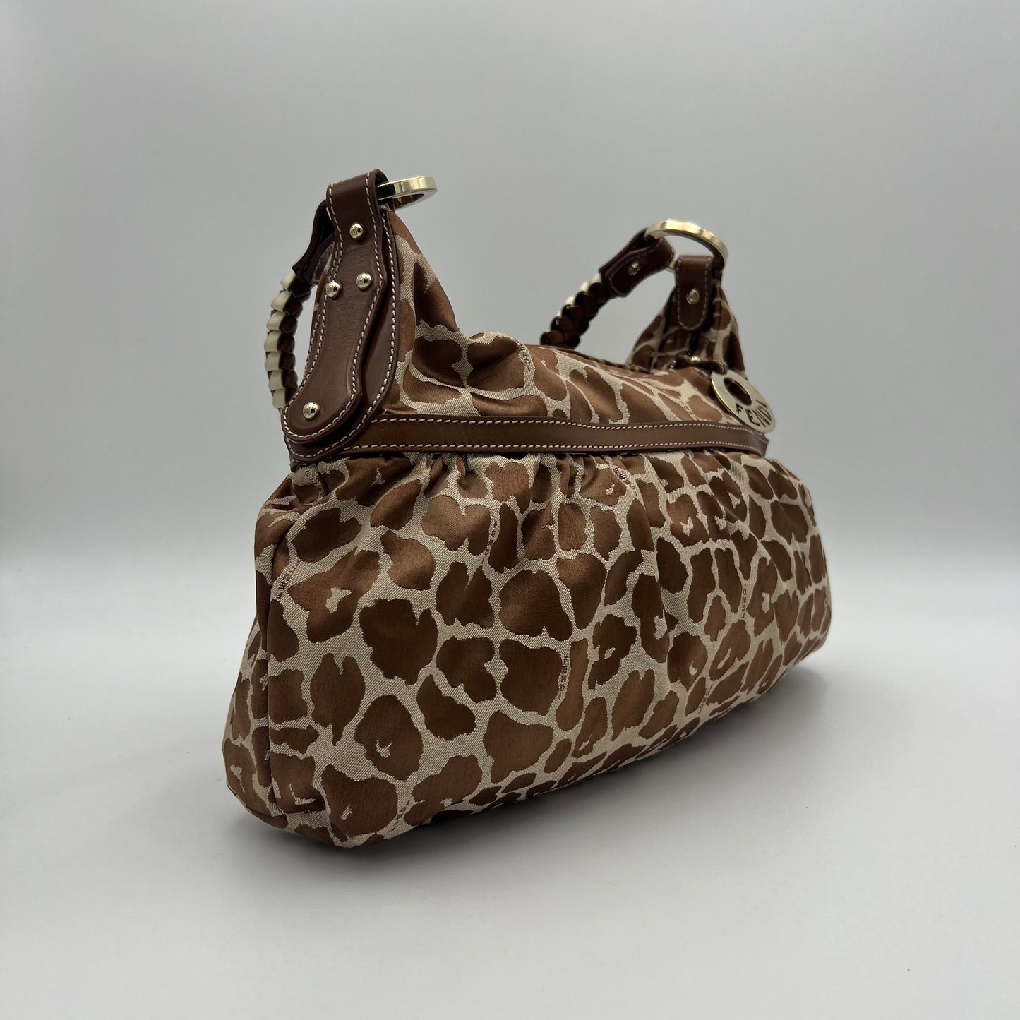 Fendi Brown Leopard Print Canvas Chef Hobo Bag