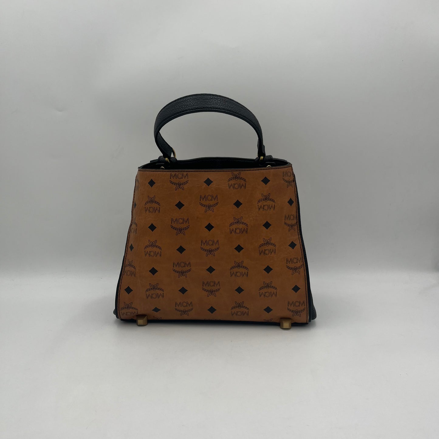 MCM Black Visetos Cognac Corina Handbag