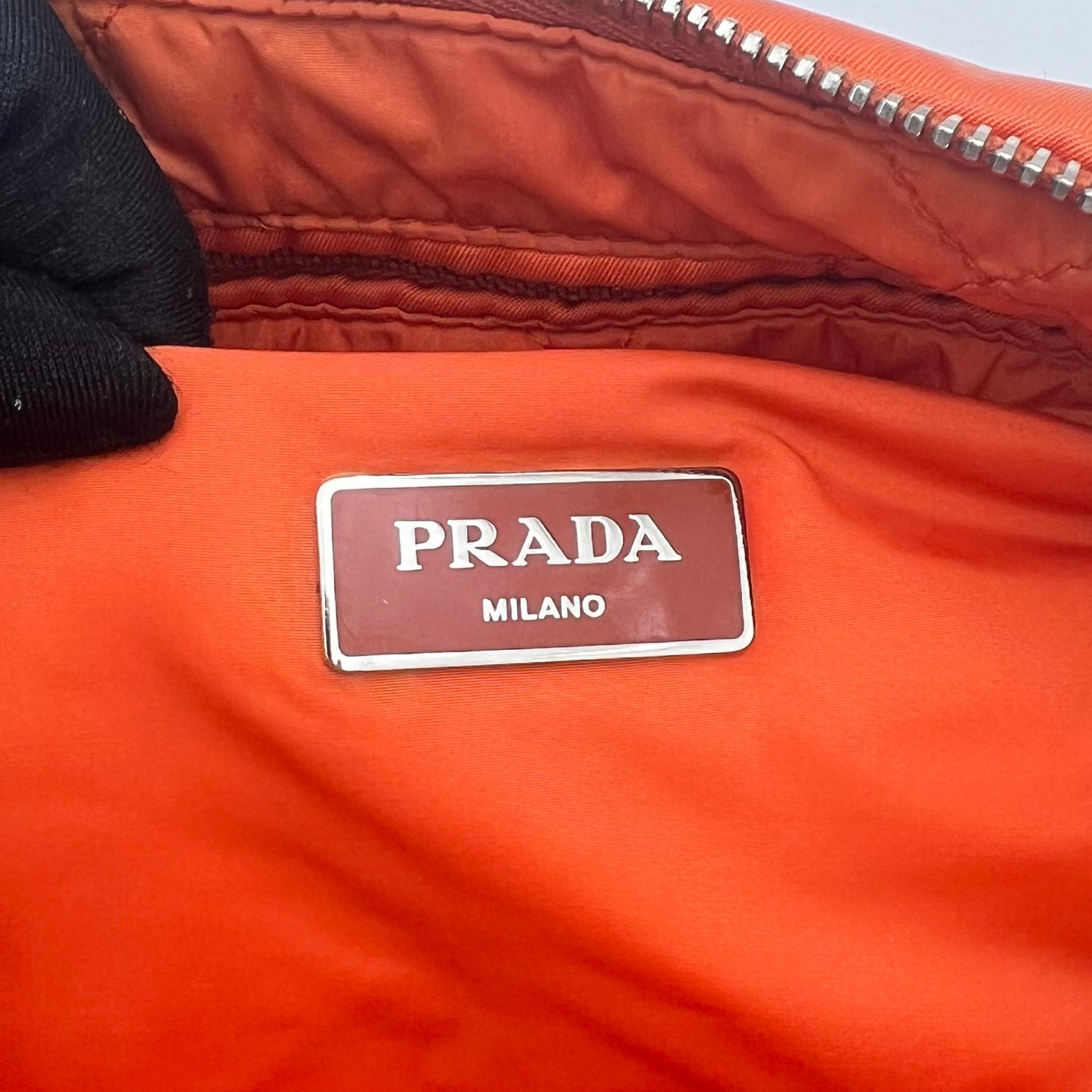 Prada Orange Nylon Bomber Clutch