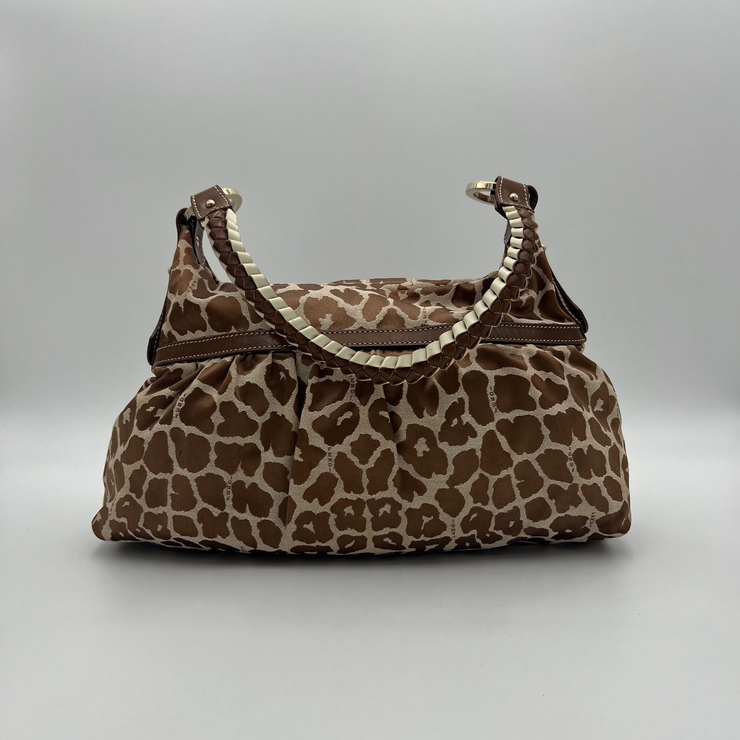 Fendi Brown Leopard Print Canvas Chef Hobo Bag