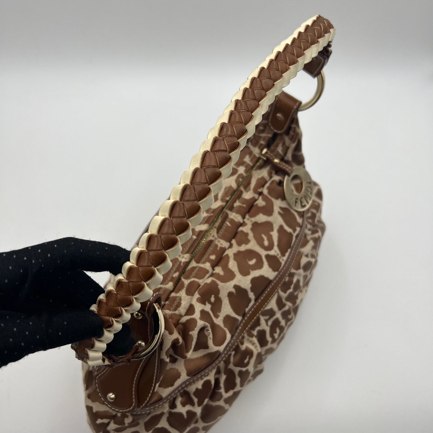 Fendi Brown Leopard Print Canvas Chef Hobo Bag