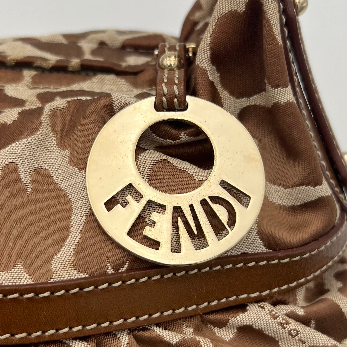Fendi Brown Leopard Print Canvas Chef Hobo Bag