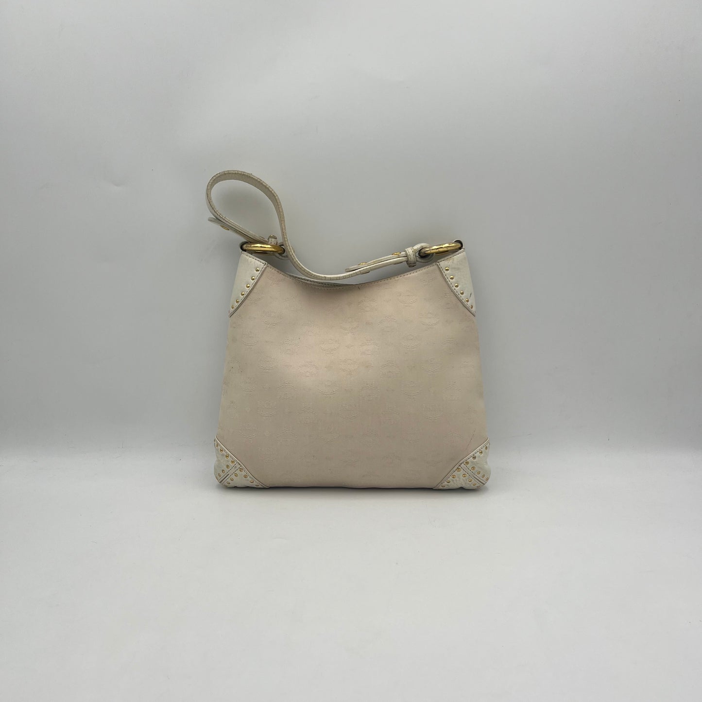 MCM White Visetos Canvas x Leather Hobo Shoulder Bag