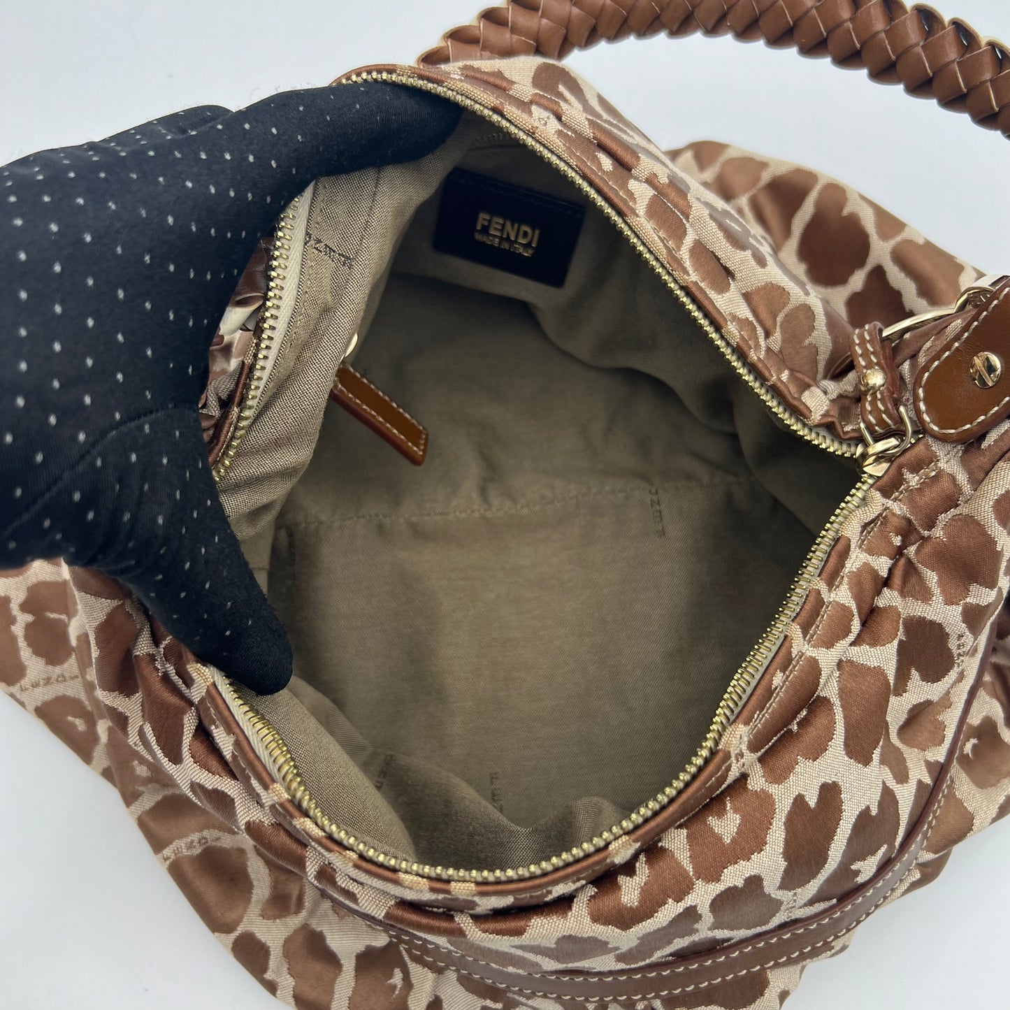Fendi Brown Leopard Print Canvas Chef Hobo Bag