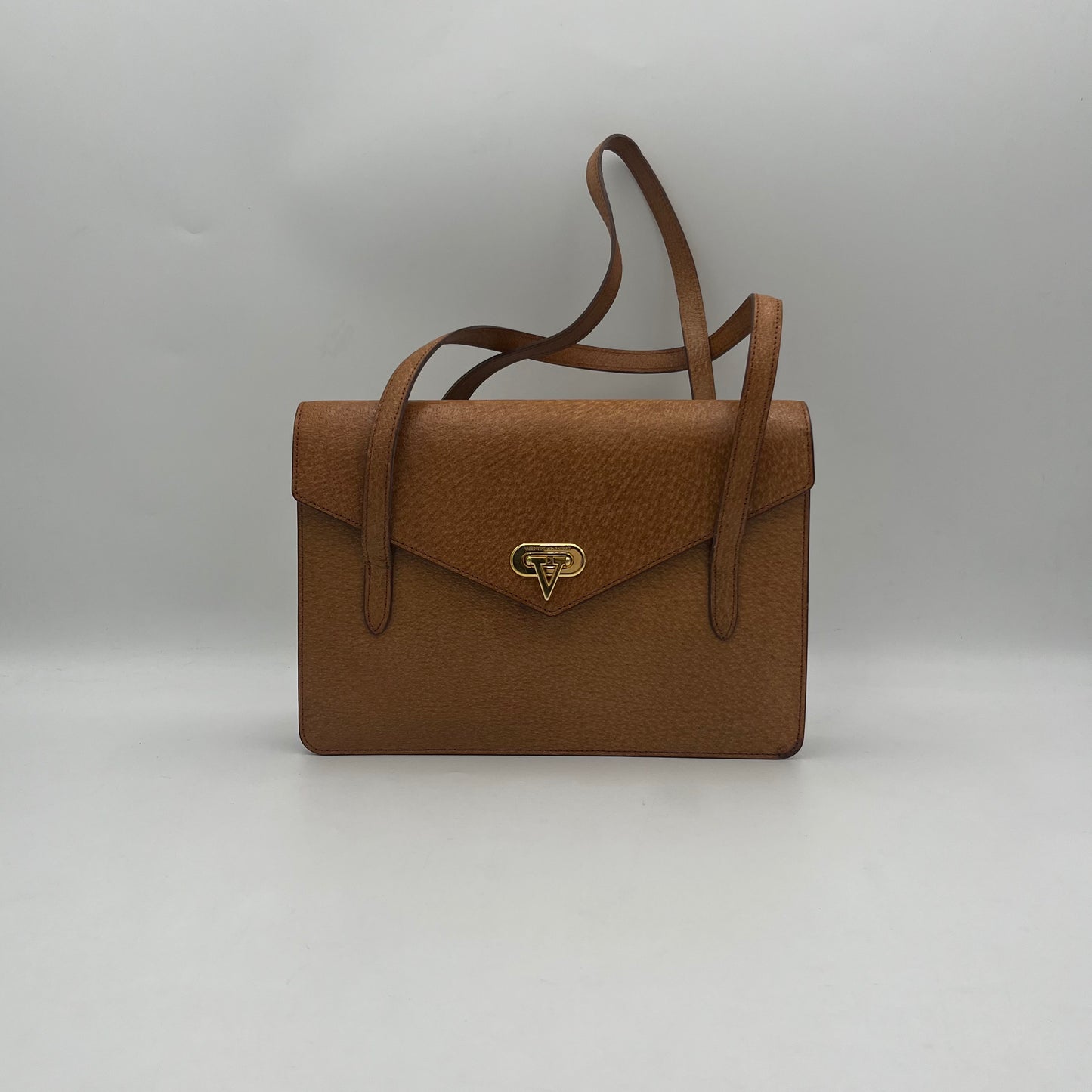 Valentino Garavani Brown Leather Enevelope Flap Double Strap Shoulder Bag