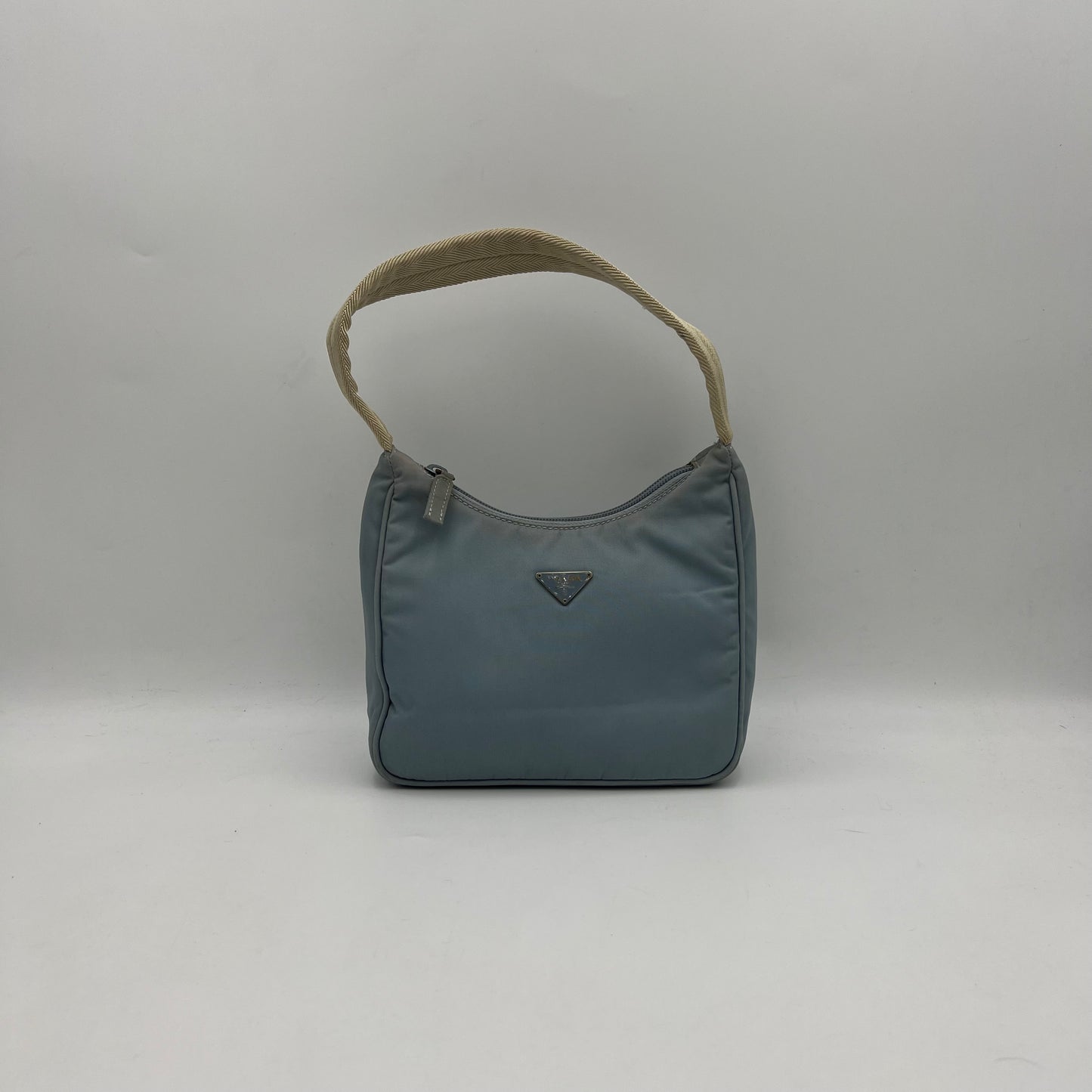 Prada Light Blue Nylon Mini Hobo Baguette