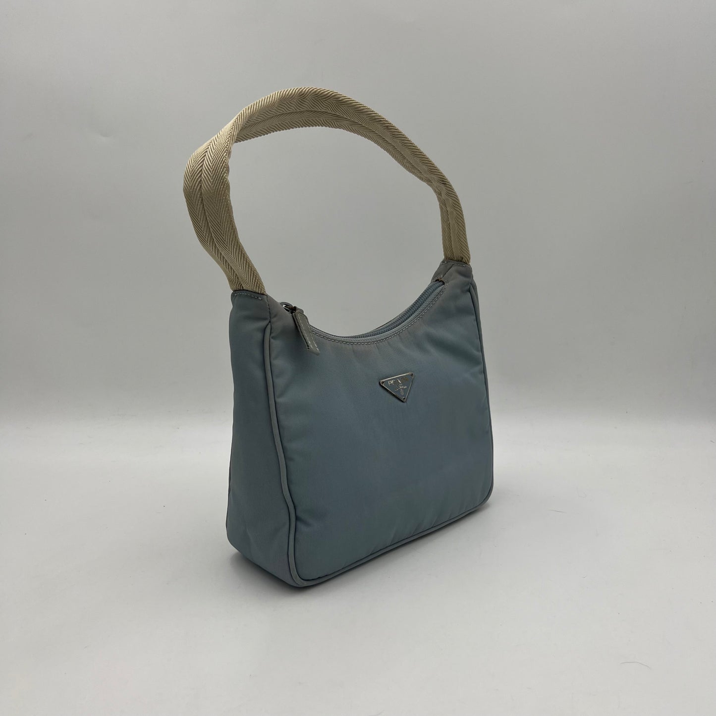 Prada Light Blue Nylon Mini Hobo Baguette