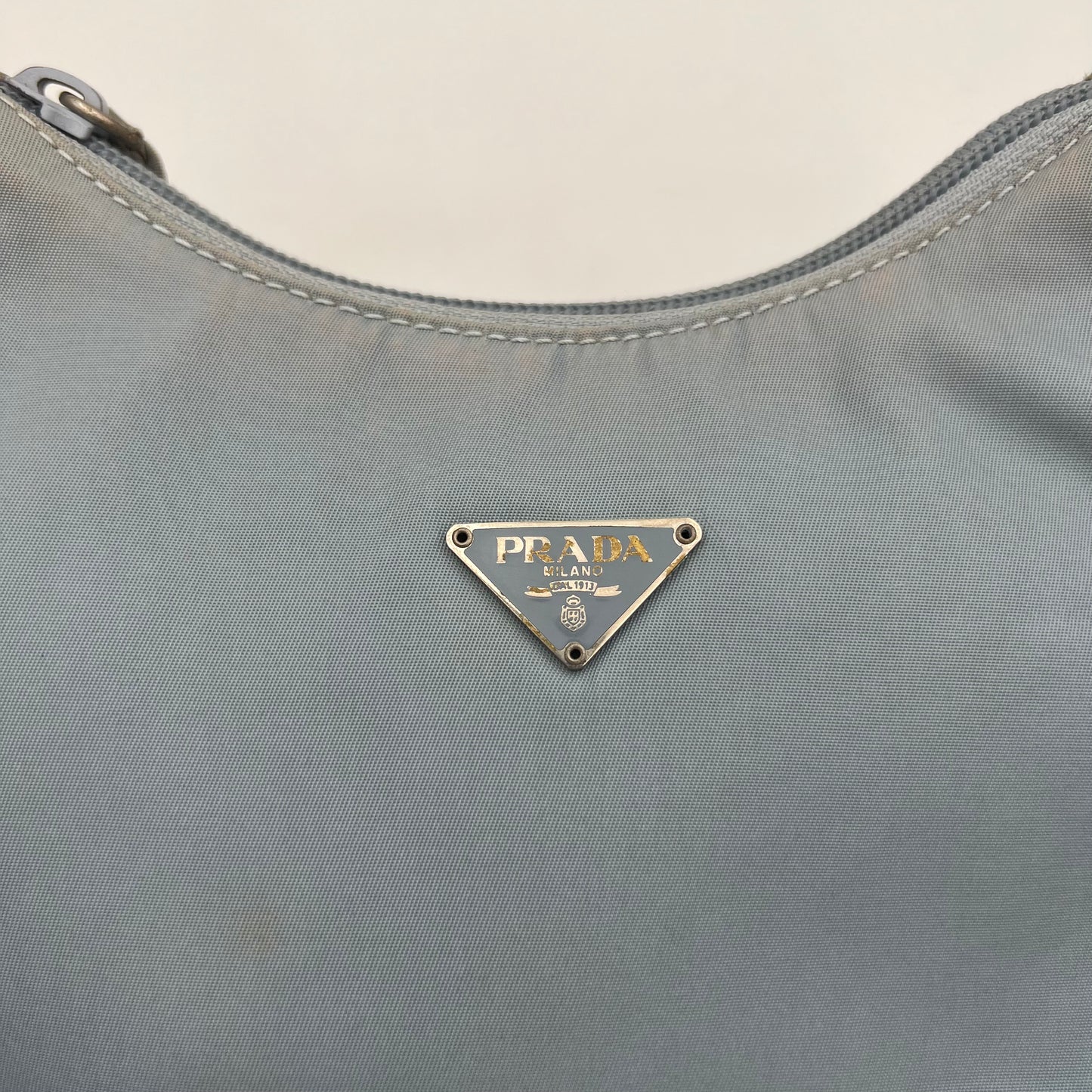 Prada Light Blue Nylon Mini Hobo Baguette