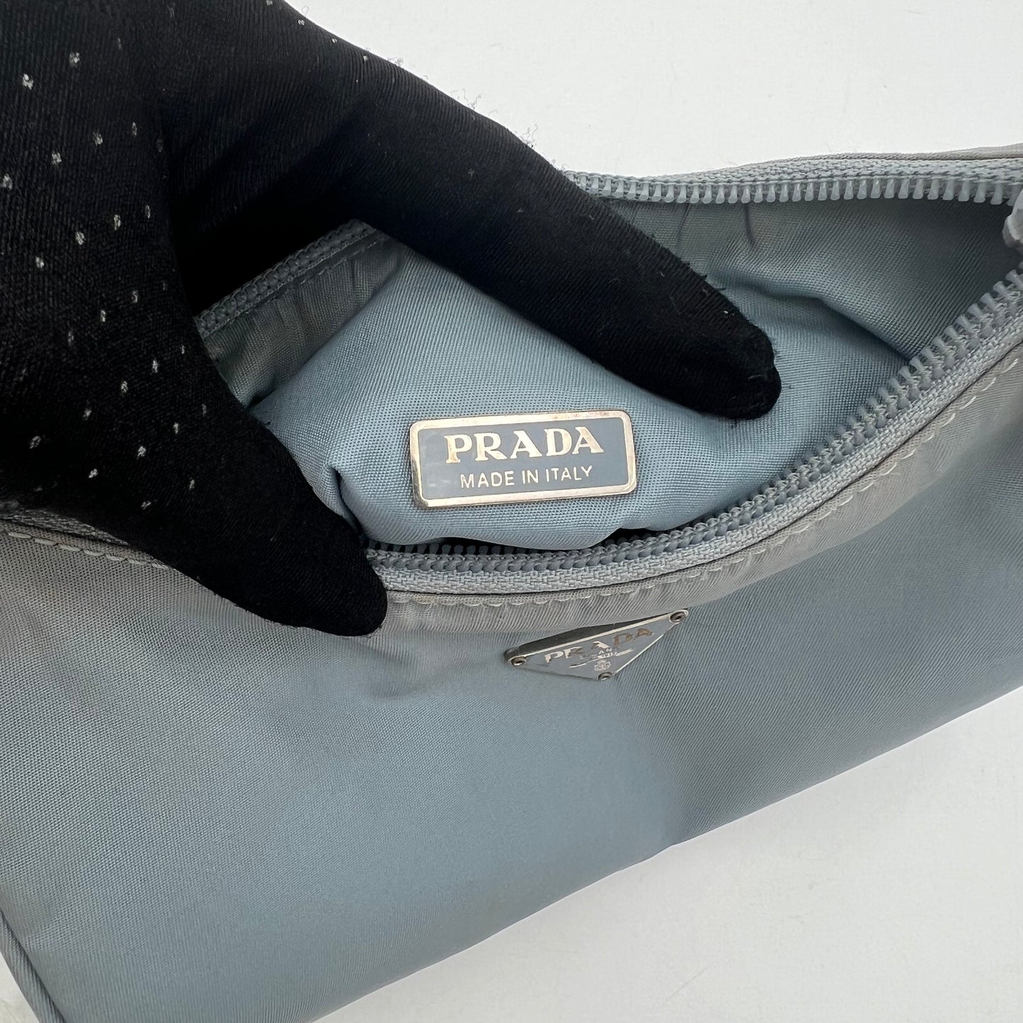 Prada Light Blue Nylon Mini Hobo Baguette