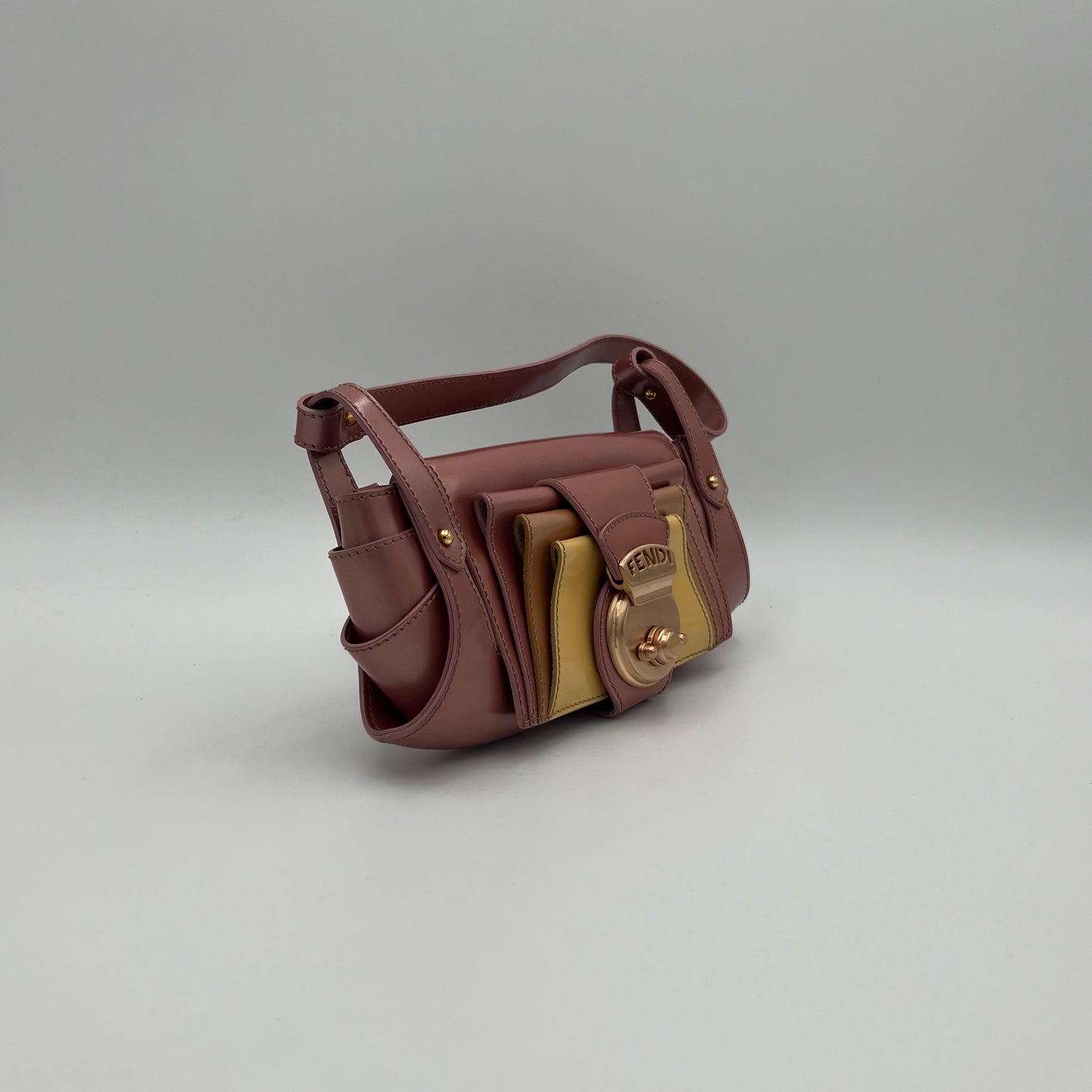 Fendi Pink Multicolor Patent Leather Borsa Baguette