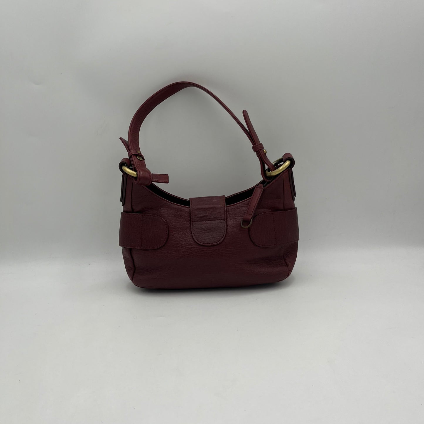 MCM Burgundy Leather Logo Hobo Baguette