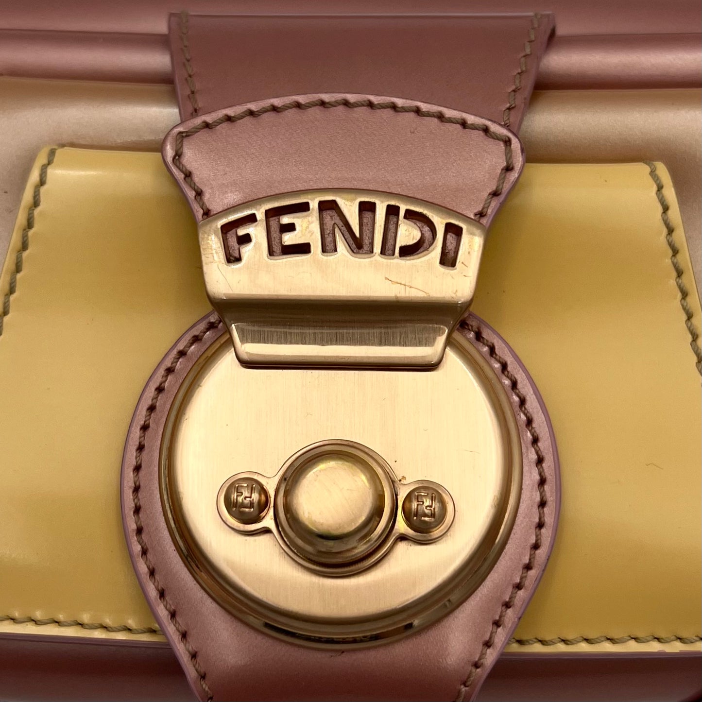 Fendi Pink Multicolor Patent Leather Borsa Baguette