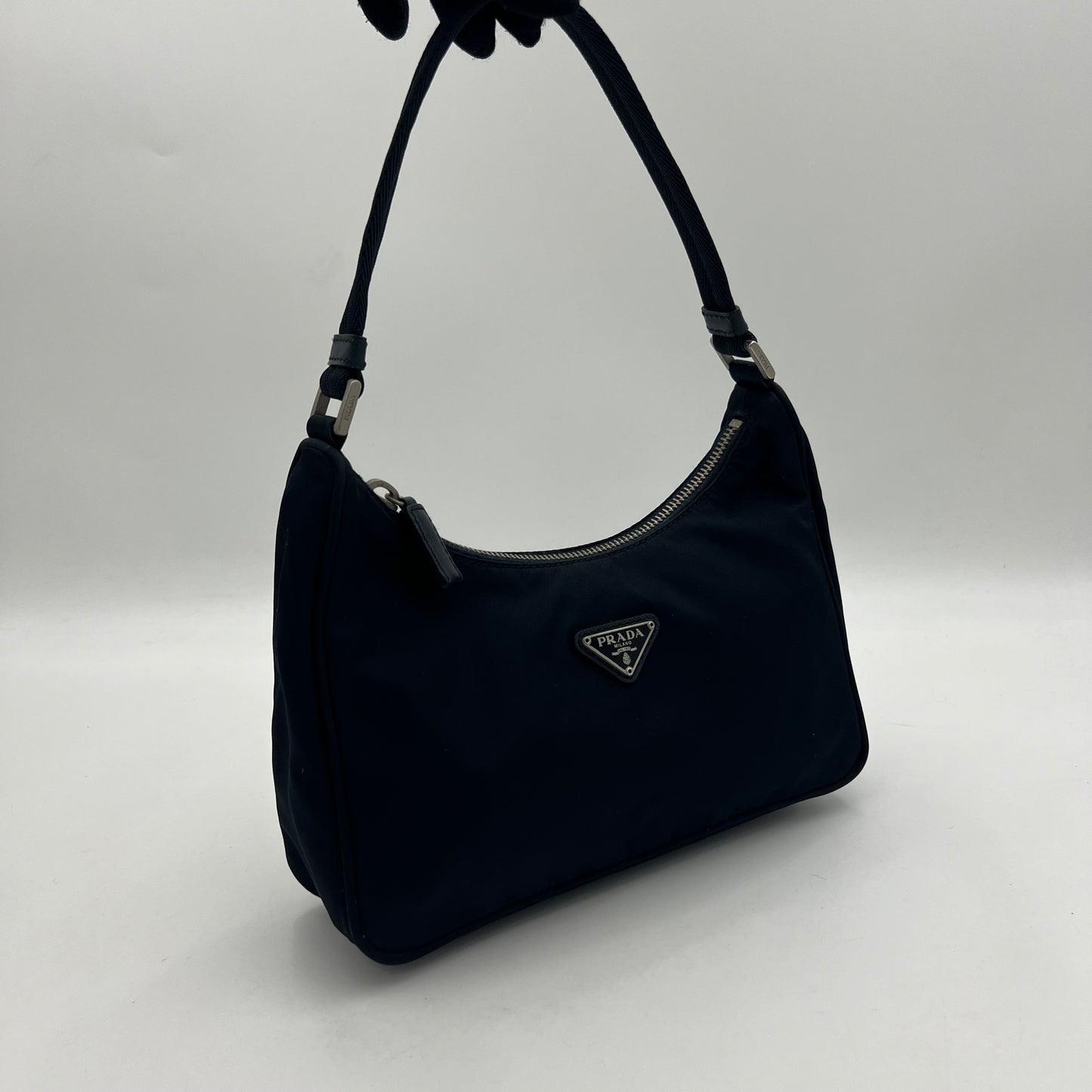 Prada Dark Blue Nylon Hobo Baguette