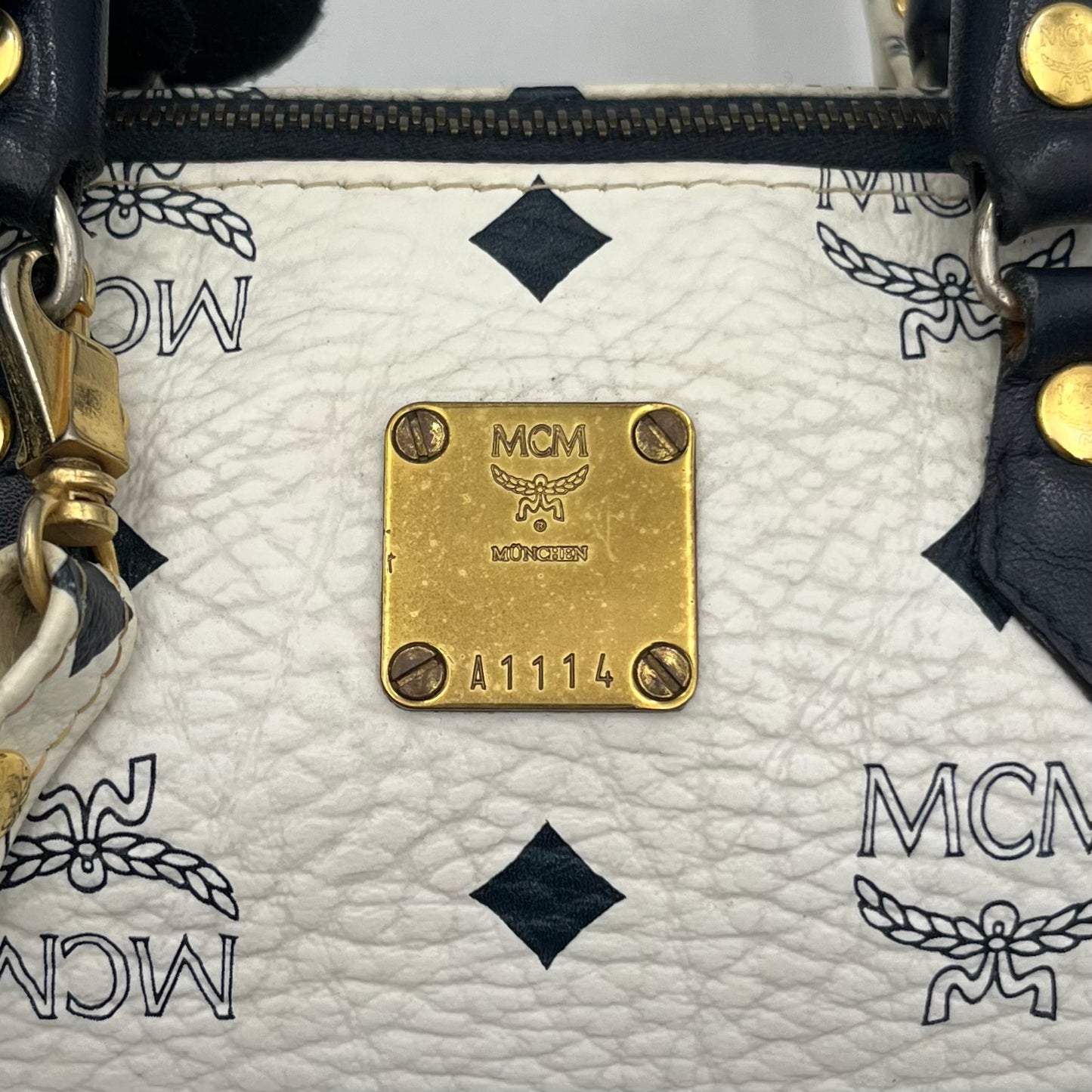 MCM Dark Blue Visetos Nano with Long Strap